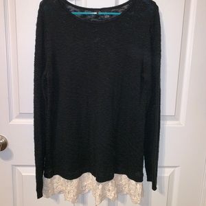 Black Sweater With Lace at the Bottom